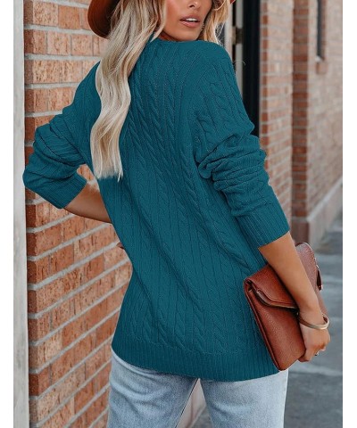 Women's 2024 Long Sleeve Cable Knit Button Cardigan Sweater Open Front Outwear Coat with Pockets Teal $26.39 Sweaters