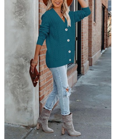 Women's 2024 Long Sleeve Cable Knit Button Cardigan Sweater Open Front Outwear Coat with Pockets Teal $26.39 Sweaters