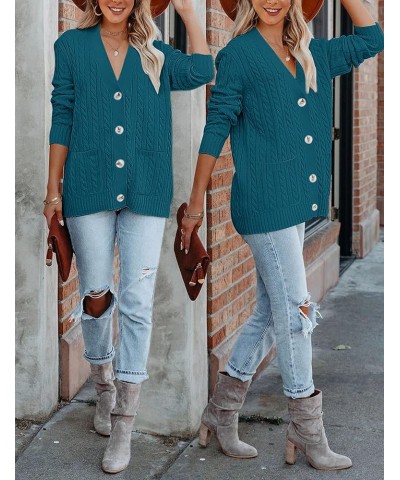 Women's 2024 Long Sleeve Cable Knit Button Cardigan Sweater Open Front Outwear Coat with Pockets Teal $26.39 Sweaters