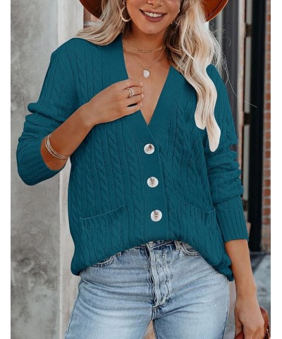 Women's 2024 Long Sleeve Cable Knit Button Cardigan Sweater Open Front Outwear Coat with Pockets Teal $26.39 Sweaters