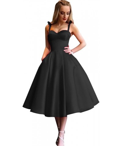 Spaghetti Straps Satin Homecoming Dresses with Pockets A Line Sweetheart Short Prom Dress Cocktail Dresses for Teens Black $2...