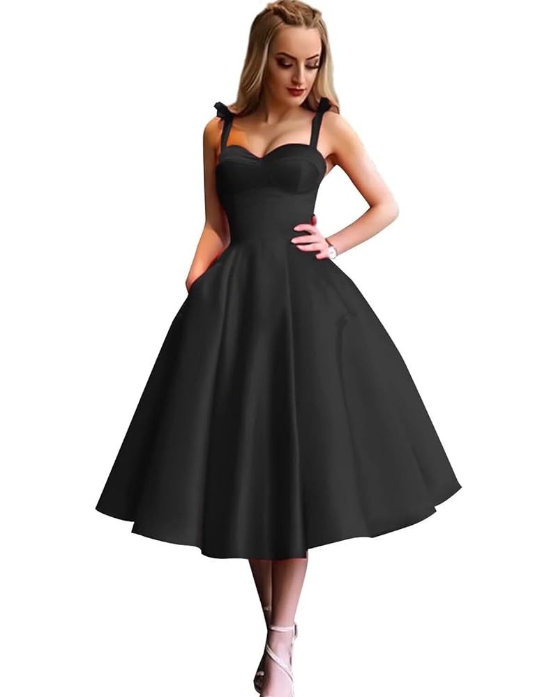 Spaghetti Straps Satin Homecoming Dresses with Pockets A Line Sweetheart Short Prom Dress Cocktail Dresses for Teens Black $2...