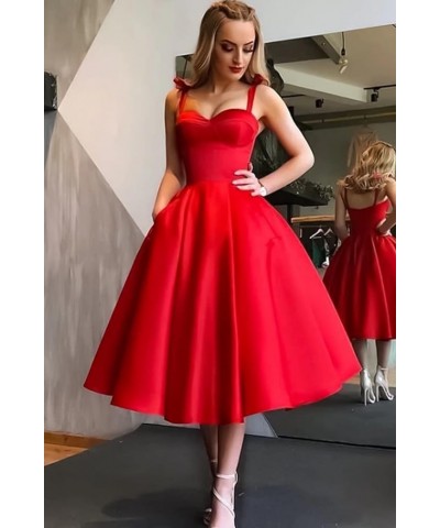 Spaghetti Straps Satin Homecoming Dresses with Pockets A Line Sweetheart Short Prom Dress Cocktail Dresses for Teens Black $2...