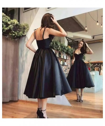 Spaghetti Straps Satin Homecoming Dresses with Pockets A Line Sweetheart Short Prom Dress Cocktail Dresses for Teens Black $2...