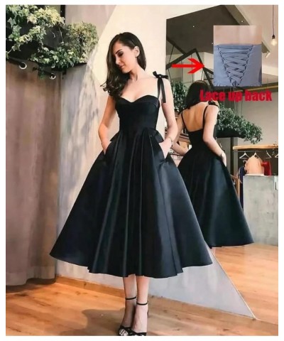 Spaghetti Straps Satin Homecoming Dresses with Pockets A Line Sweetheart Short Prom Dress Cocktail Dresses for Teens Black $2...