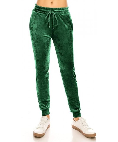 Women's Velvet Velour Joggers - Basic Premium Soft Stretch Warm Winter Sweatpants Vjog8161 / Hunter Green $11.16 Activewear