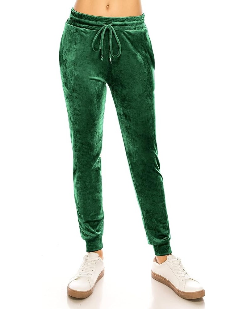 Women's Velvet Velour Joggers - Basic Premium Soft Stretch Warm Winter Sweatpants Vjog8161 / Hunter Green $11.16 Activewear