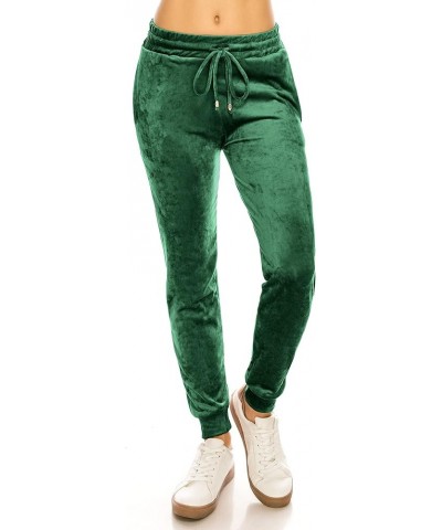 Women's Velvet Velour Joggers - Basic Premium Soft Stretch Warm Winter Sweatpants Vjog8161 / Hunter Green $11.16 Activewear