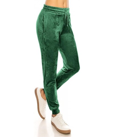 Women's Velvet Velour Joggers - Basic Premium Soft Stretch Warm Winter Sweatpants Vjog8161 / Hunter Green $11.16 Activewear