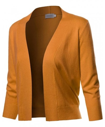 Women's Solid Open Front Soft Stretch 3/4 Sleeve Layer Short Cardigan Fewcat0007 Mustard $11.61 Sweaters