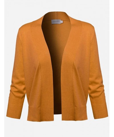 Women's Solid Open Front Soft Stretch 3/4 Sleeve Layer Short Cardigan Fewcat0007 Mustard $11.61 Sweaters