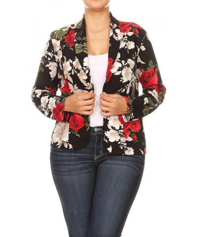 Women's Plus Size Casual Solid Basic Long Sleeve Blazer Cardigan Jacket/Made in USA Mbl00434 Floral Black Red $15.37 Blazers