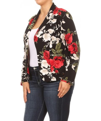 Women's Plus Size Casual Solid Basic Long Sleeve Blazer Cardigan Jacket/Made in USA Mbl00434 Floral Black Red $15.37 Blazers