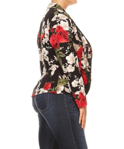 Women's Plus Size Casual Solid Basic Long Sleeve Blazer Cardigan Jacket/Made in USA Mbl00434 Floral Black Red $15.37 Blazers