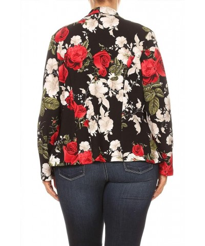 Women's Plus Size Casual Solid Basic Long Sleeve Blazer Cardigan Jacket/Made in USA Mbl00434 Floral Black Red $15.37 Blazers