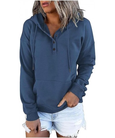 Womens Hoodies Casual Long Sleeve Solid Sweatshirts Buttons Drawstring Athletic Pullover Hooded Tops with Pocket 9 Dark Blue ...