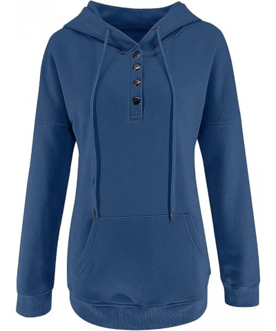 Womens Hoodies Casual Long Sleeve Solid Sweatshirts Buttons Drawstring Athletic Pullover Hooded Tops with Pocket 9 Dark Blue ...