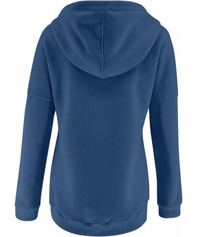 Womens Hoodies Casual Long Sleeve Solid Sweatshirts Buttons Drawstring Athletic Pullover Hooded Tops with Pocket 9 Dark Blue ...