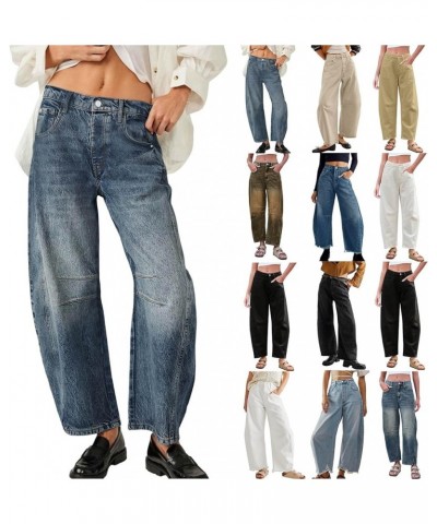 Barrel Jeans Women Vintage Distressed Baggy Boyfriend Jeans Trendy Cropped Wide Leg Mid Rise Barrel Denim Ankle Pants Z3-ligh...