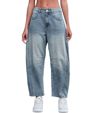 Barrel Jeans Women Vintage Distressed Baggy Boyfriend Jeans Trendy Cropped Wide Leg Mid Rise Barrel Denim Ankle Pants Z3-ligh...