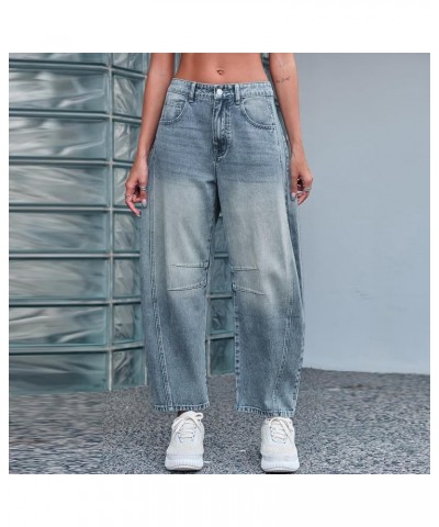 Barrel Jeans Women Vintage Distressed Baggy Boyfriend Jeans Trendy Cropped Wide Leg Mid Rise Barrel Denim Ankle Pants Z3-ligh...