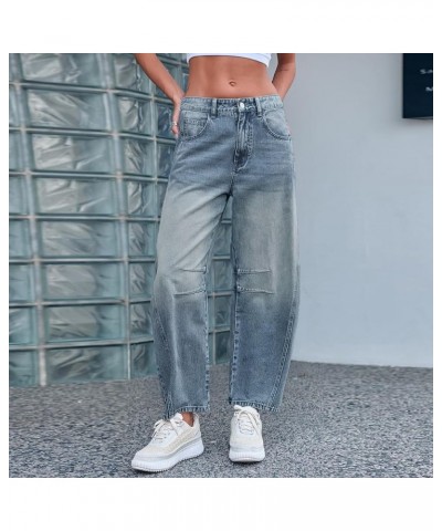 Barrel Jeans Women Vintage Distressed Baggy Boyfriend Jeans Trendy Cropped Wide Leg Mid Rise Barrel Denim Ankle Pants Z3-ligh...