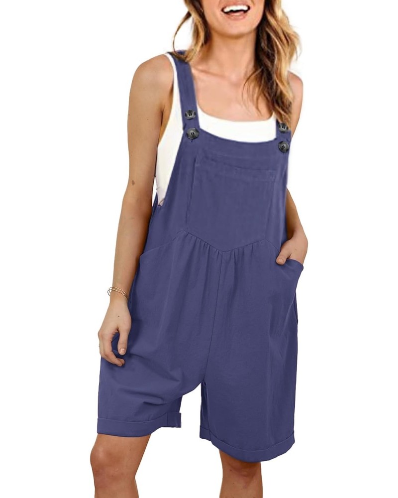 Short Overalls for Women Casual Summer Jumpsuits Wide Leg Bib Rompers with Pockets 2XL PQ2TYP2 Blue Gray $23.77 Overalls