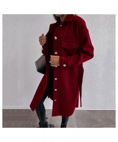 Women Basic Windbreaker Plus Size Belted Coat Overcoat Long Sleeve Trench Outwear Jacket Pockets Long Coats with Belt M Wine ...