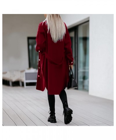 Women Basic Windbreaker Plus Size Belted Coat Overcoat Long Sleeve Trench Outwear Jacket Pockets Long Coats with Belt M Wine ...