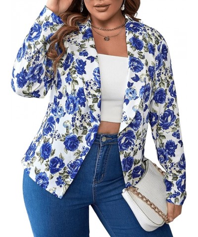 Women's Plus Size Floral Print Sleeveless Button Front Blazer Vest Shawl Collar Jacket Waistcoat Floral Blue $10.25 Vests