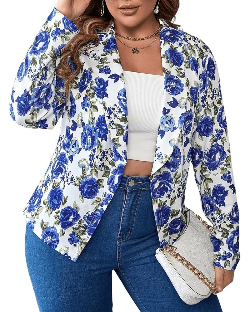 Women's Plus Size Floral Print Sleeveless Button Front Blazer Vest Shawl Collar Jacket Waistcoat Floral Blue $10.25 Vests