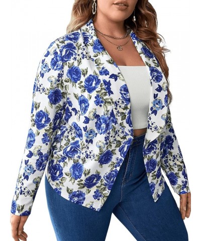 Women's Plus Size Floral Print Sleeveless Button Front Blazer Vest Shawl Collar Jacket Waistcoat Floral Blue $10.25 Vests