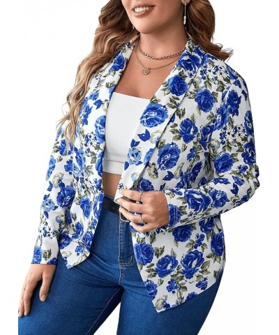 Women's Plus Size Floral Print Sleeveless Button Front Blazer Vest Shawl Collar Jacket Waistcoat Floral Blue $10.25 Vests