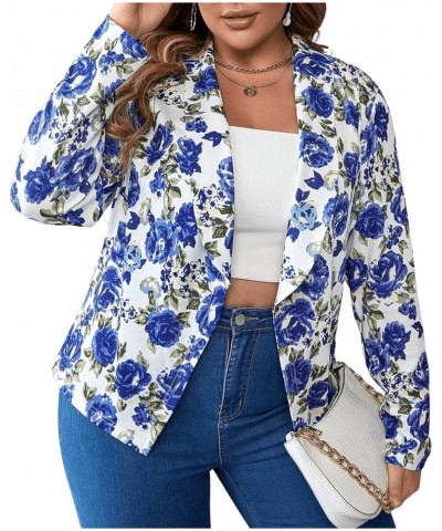 Women's Plus Size Floral Print Sleeveless Button Front Blazer Vest Shawl Collar Jacket Waistcoat Floral Blue $10.25 Vests