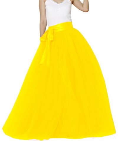 Women Floor Length Bowknot Tulle Party Evening Skirt Yellow $17.86 Skirts