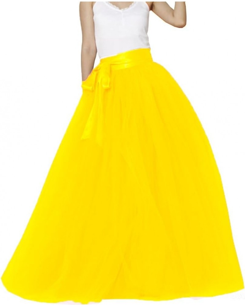 Women Floor Length Bowknot Tulle Party Evening Skirt Yellow $17.86 Skirts