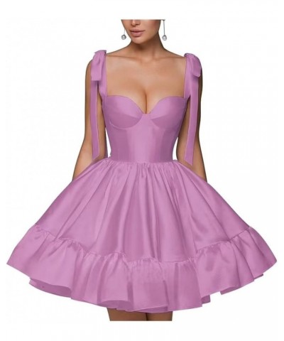 Womens Short Homecoming Dress Satin Prom Dress with Pockets A Line Backless Formal Evening Dress HC22 Lilac-1 $27.95 Dresses