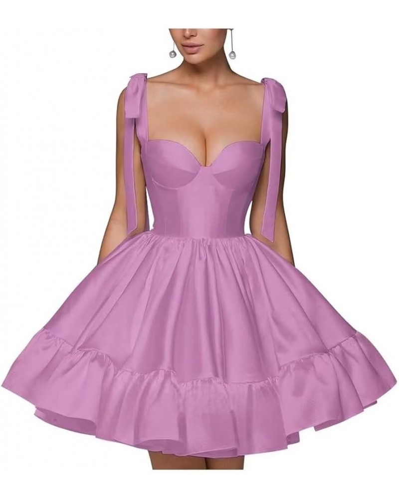 Womens Short Homecoming Dress Satin Prom Dress with Pockets A Line Backless Formal Evening Dress HC22 Lilac-1 $27.95 Dresses