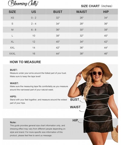 Womens Plus Size Swimsuit Coverup Crochet Swim Cover Ups Short Sleeve Beach Dress Swimwear Coverups Black $17.66 Swimsuits