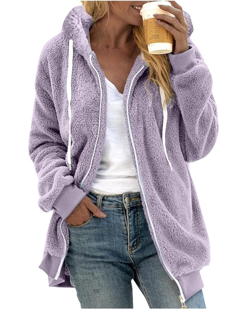 Plus Size Hooded Jackets for Women, Winter Warm Mid Fake Two-Piece Patchwork Coat Zip Up Lace Up High Waist Outwear X4-purple...