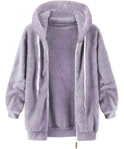 Plus Size Hooded Jackets for Women, Winter Warm Mid Fake Two-Piece Patchwork Coat Zip Up Lace Up High Waist Outwear X4-purple...