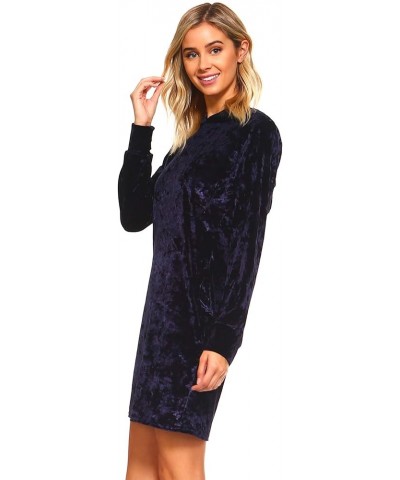 Women's Holiday Party Dresses Soft Stretchy Alpine Crushed Velvet A-line Hoodie Dress with Pockets L Navy $11.75 Jumpsuits