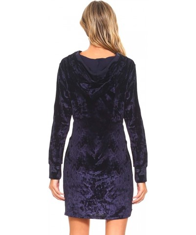 Women's Holiday Party Dresses Soft Stretchy Alpine Crushed Velvet A-line Hoodie Dress with Pockets L Navy $11.75 Jumpsuits