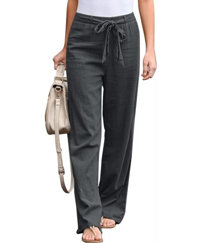 Black High Waisted Straight Leg Linen Palazzo Pants for Women Casual Solid Color Tie Comfy Trousers with Pockets Medium $15.8...