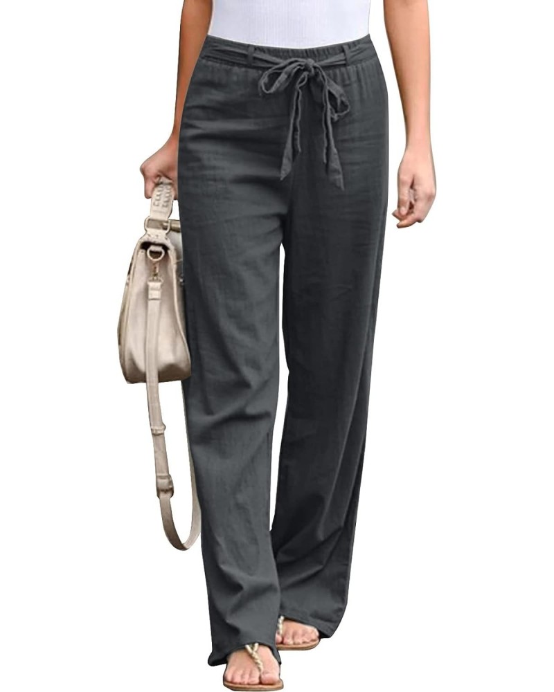 Black High Waisted Straight Leg Linen Palazzo Pants for Women Casual Solid Color Tie Comfy Trousers with Pockets Medium $15.8...