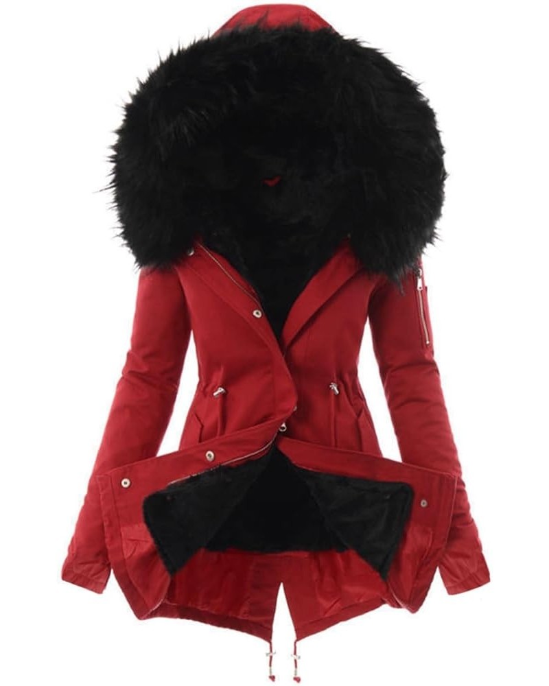 Womens Winter Jackets Warm Sherpa Lined Parkas Jacket Thickened Windproof Coats Slim Fit Outerwear with Fur Hood A03-red $12....