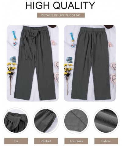 Black High Waisted Straight Leg Linen Palazzo Pants for Women Casual Solid Color Tie Comfy Trousers with Pockets Medium $15.8...