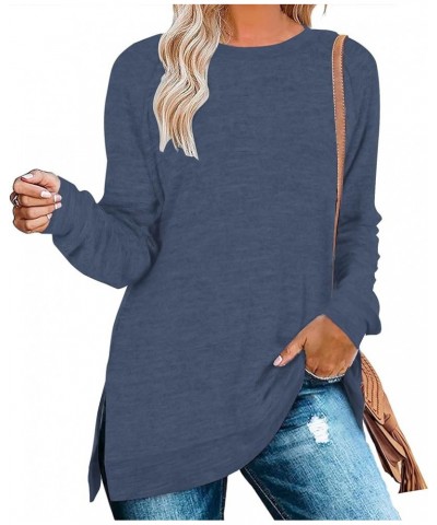 Womens Casual Long Sleeve Round Neck Pocket T Shirts Blouses Tunic Sweatshirt Tops with Pocket Ls Navy Blue $14.56 Tops