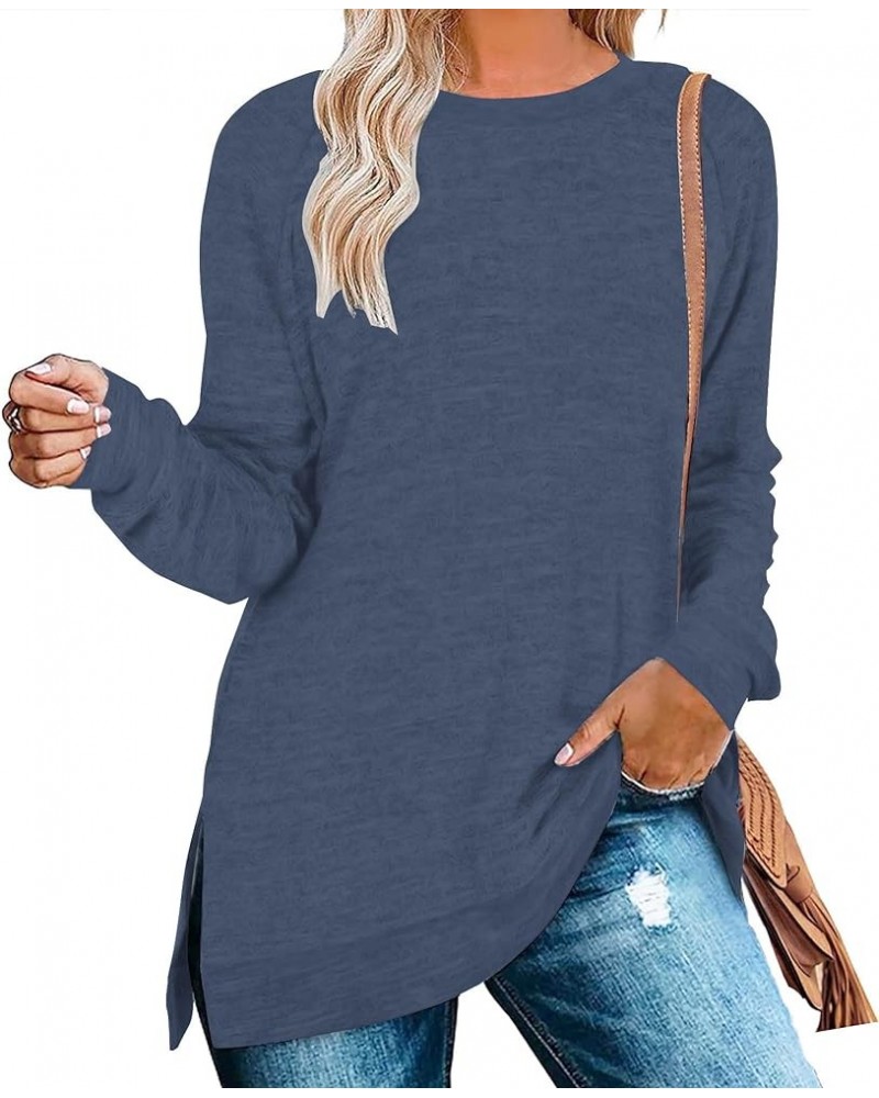 Womens Casual Long Sleeve Round Neck Pocket T Shirts Blouses Tunic Sweatshirt Tops with Pocket Ls Navy Blue $14.56 Tops