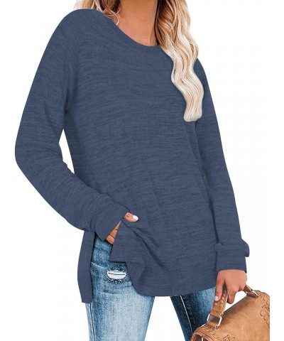 Womens Casual Long Sleeve Round Neck Pocket T Shirts Blouses Tunic Sweatshirt Tops with Pocket Ls Navy Blue $14.56 Tops